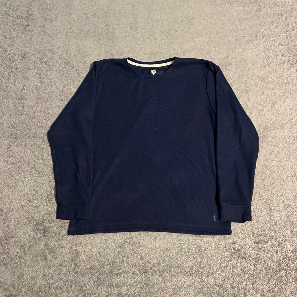 Frye Mens Navy Blue Waffle Knit Thermal Long Sleeve Shirt Grunge Indie Size S